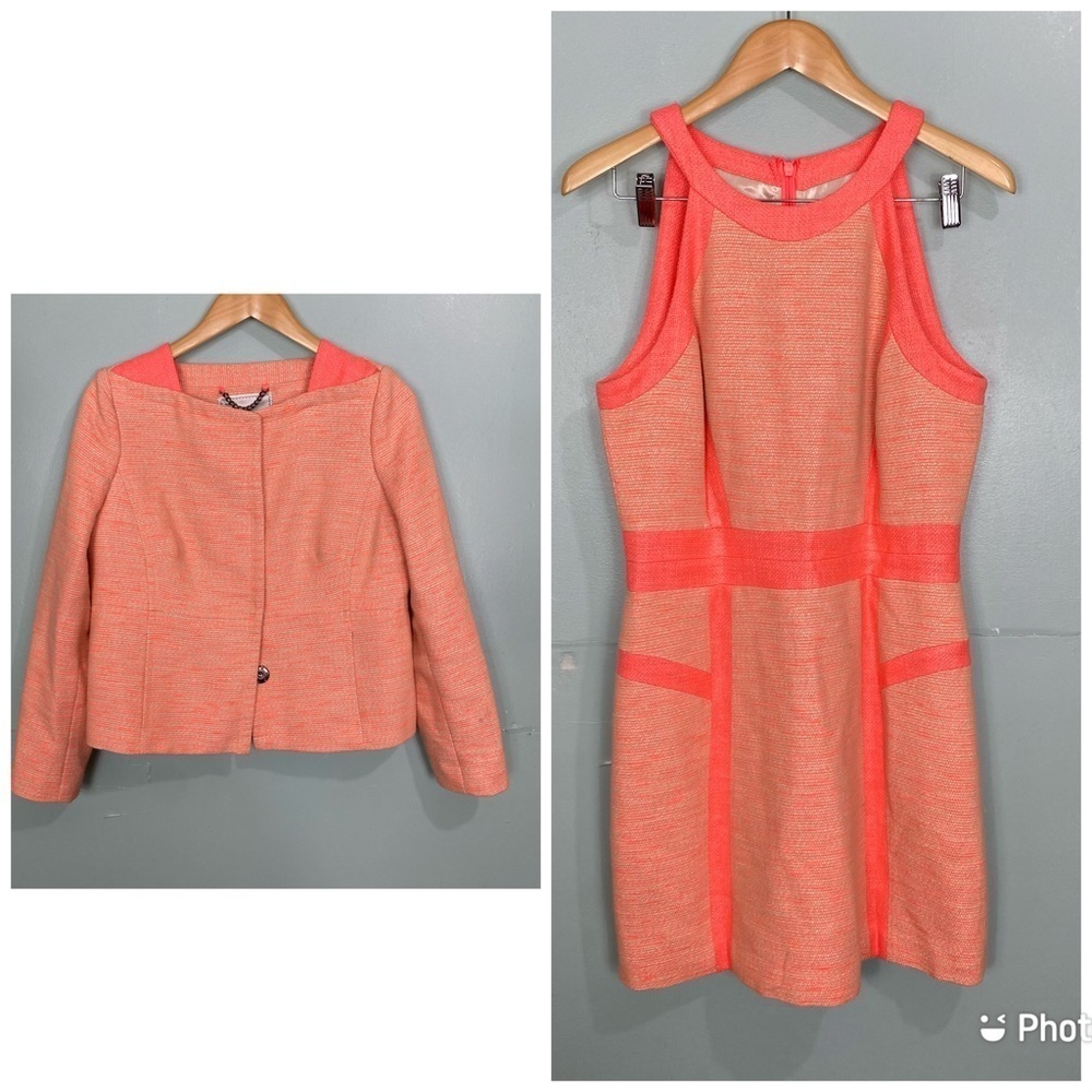 Milly‎ Set Neon Pink Mini Dress Sheath & Jacket Blazer Sz 8